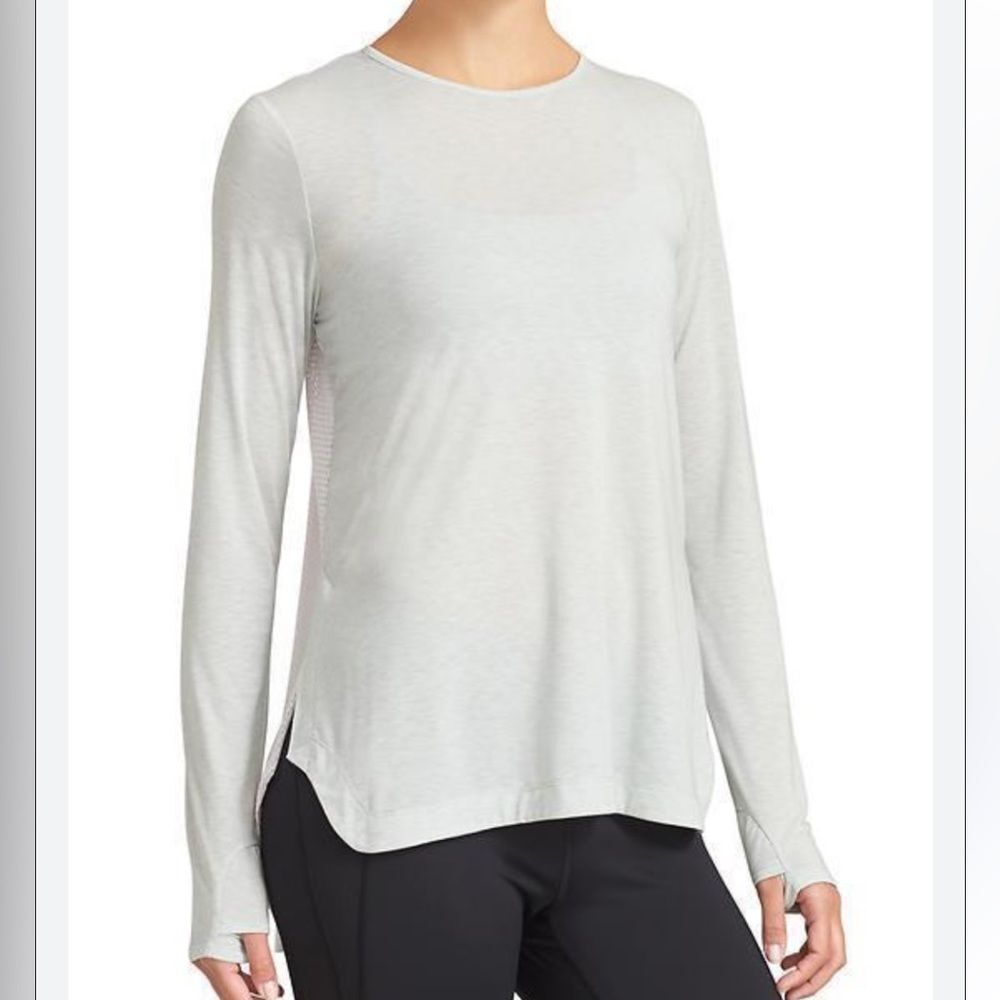 Athleta Derek Lam 10 Crosby Mesh Road Athleisure Top Size M White/Gray